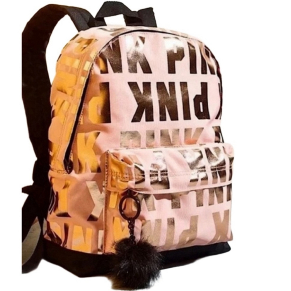 PINK Victoria's Secret Black Pink & Gold Backpack